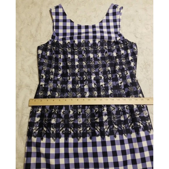 Tahari Arthur Levine Dress Womens Size 14 Petite Blue White Floral Checkered - Picture 7 of 9